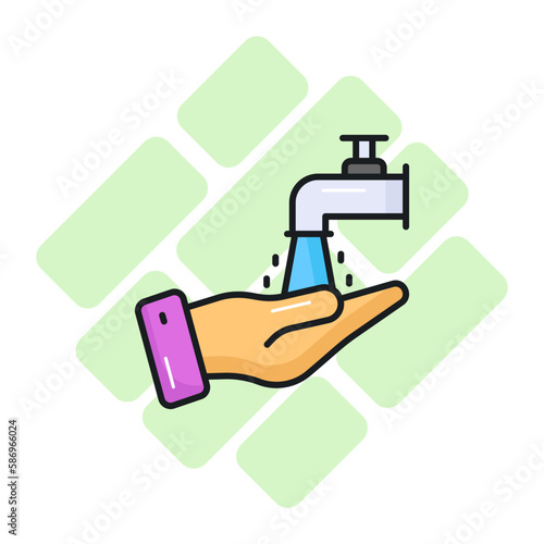 Hand with water tap showing concept of wudhu vector, easy to use icon
