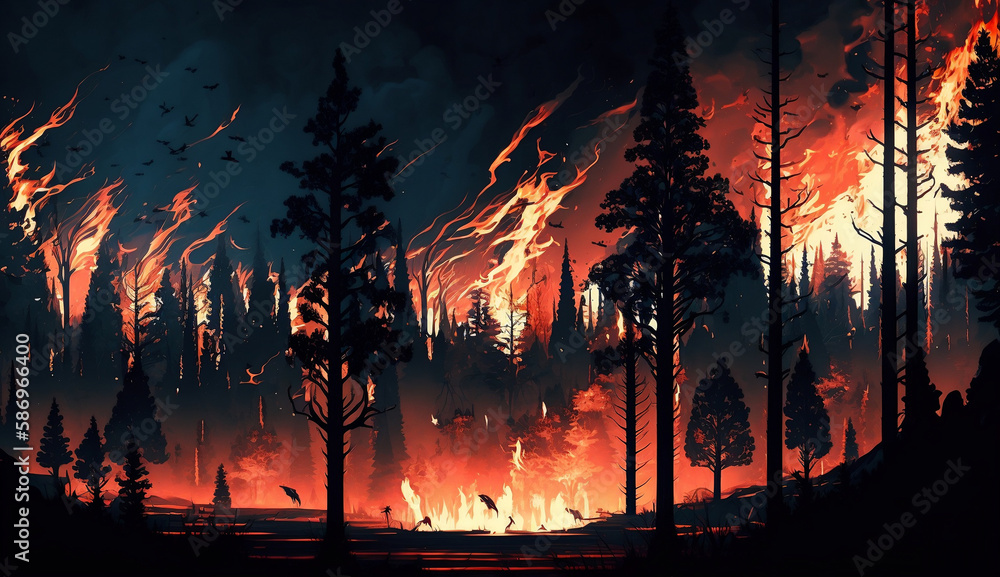 A wildfire burns to ground in the forest A wildfire burns to ground in the forest
