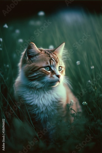cat in field - generative ai