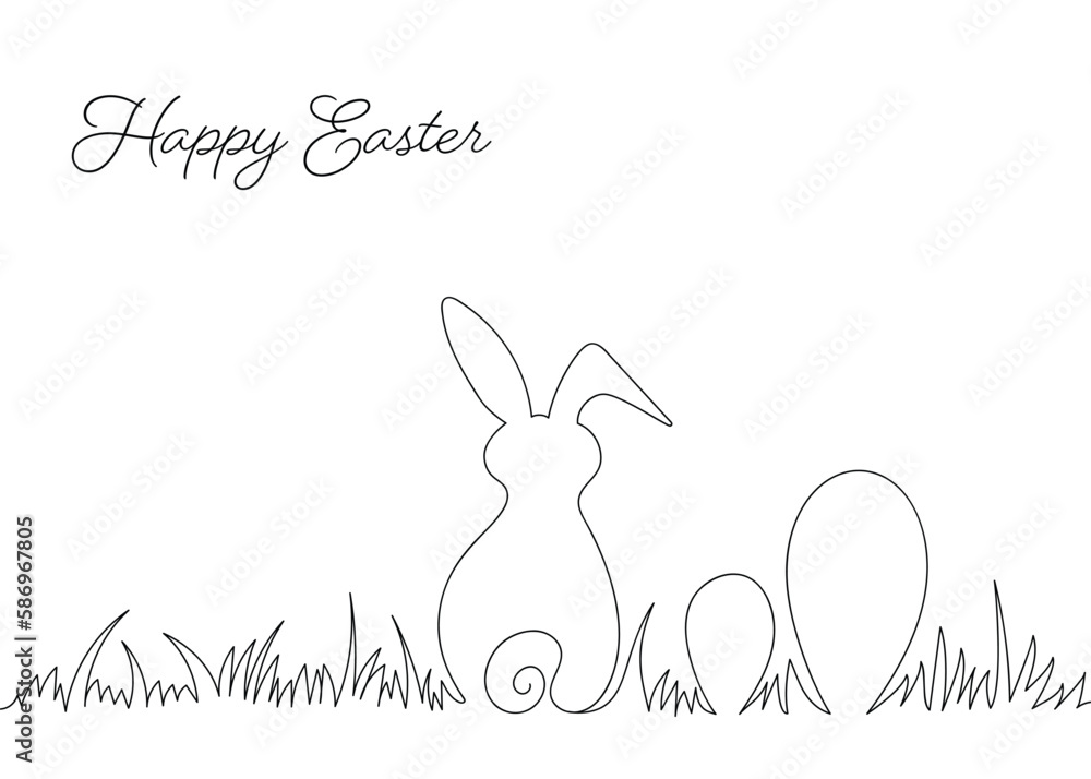 Continuous one-line drawing of Easter Bunny. Cute rabbit silhouette with ears in a simple minimalistic style for spring design greeting card and web banner. Vector illustration. easter one-line art.
