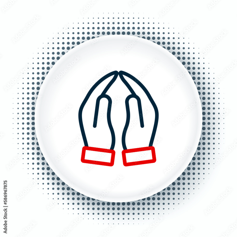 Line Hands in praying position icon isolated on white background. Prayer to god with faith and hope. Colorful outline concept. Vector Line Hands in praying position icon isolated on white background. Prayer to god with faith and hope. Colorful outline concept. Vector