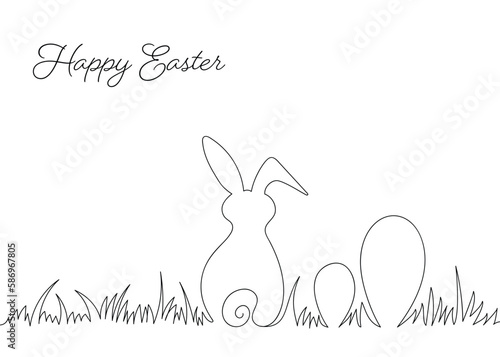 Obraz na płótnie Continuous one-line drawing of Easter Bunny. Cute rabbit silhouette with ears in a simple minimalistic style for spring design greeting card and web banner. Vector illustration. easter one-line art. w salonie