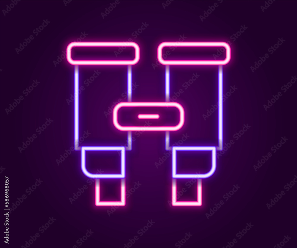 Glowing neon line Binoculars icon isolated on black background. Find software sign. Spy equipment symbol. Colorful outline concept. Vector Glowing neon line Binoculars icon isolated on black background. Find software sign. Spy equipment symbol. Colorful outline concept. Vector