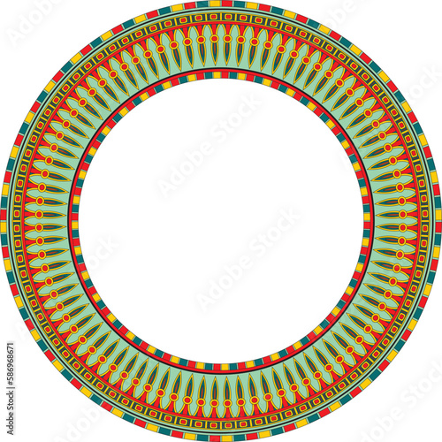 Vector colored round ornament of ancient Egypt. Circle Border, frame in pyramids..