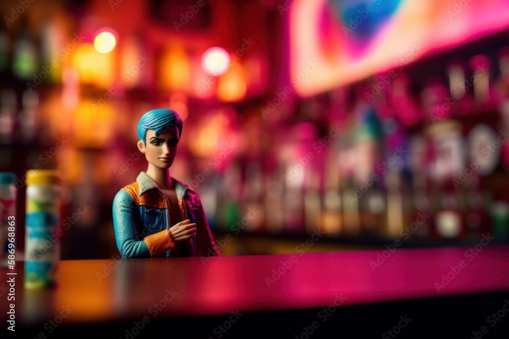 Obraz premium Fictional Gay Men - Plastic Dolls, Having fun at a colourful Gay Bar, Generative AI Illustration
