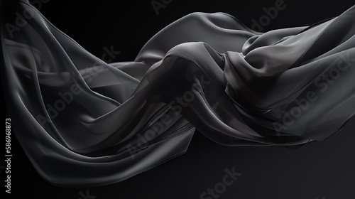 Abstract background of a semitransparent silk fabric of black color. Generative AI photo