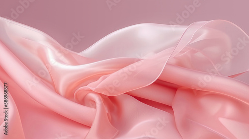 Abstract background of a semitransparent silk fabric of pink color. Generative AI photo