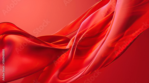 Abstract background of a semitransparent silk fabric of red color. Generative AI