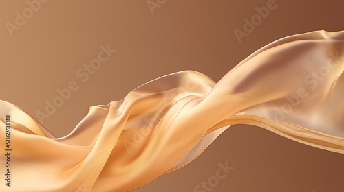 Abstract background of a semitransparent silk fabric of ocher color. Generative AI