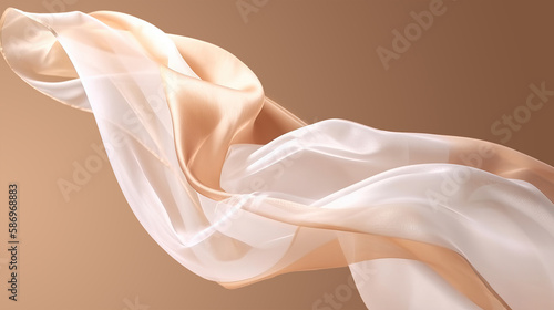 Abstract background of a semitransparent silk fabric of white color. Generative AI photo