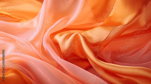 Abstract background of a semitransparent silk fabric of orange color. Generative AI