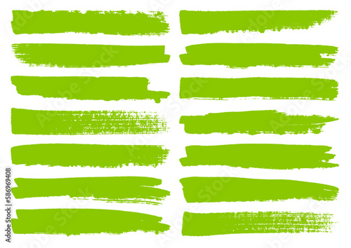 Set Vierzehn Grüne Pinselstriche Streifen Kratzer
