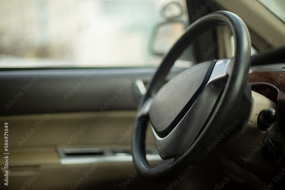 Steering wheel inside car. Rudder. Steering wheel inside car. Rudder.