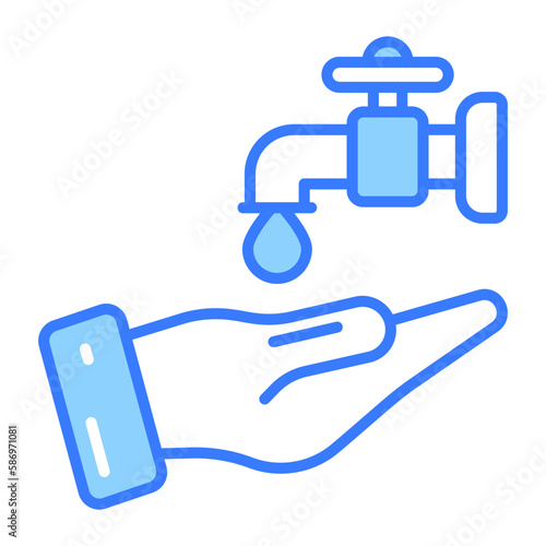 Hand with water tap showing concept of ablution vector, easy to use icon