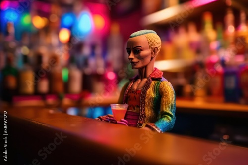 Fictional Gay Men - Plastic Dolls, Having fun at a colourful Gay Bar, Generative AI Illustration