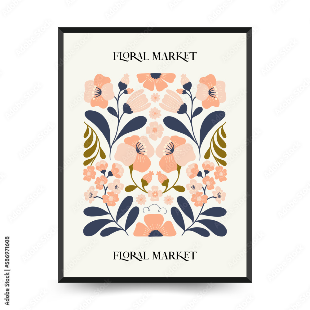 Abstract floral posters template. Modern trendy Matisse minimal style. Groovy. Hand drawn design for wallpaper, wall decor, print, postcard, cover, template, banner. 