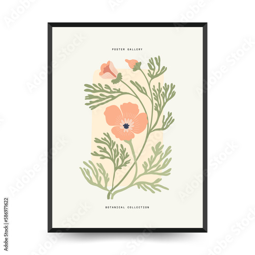 Abstract floral posters template. Modern trendy Matisse minimal style. Groovy. Hand drawn design for wallpaper  wall decor  print  postcard  cover  template  banner. 