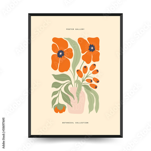 Abstract floral posters template. Modern trendy Matisse minimal style. Groovy. Hand drawn design for wallpaper, wall decor, print, postcard, cover, template, banner. 
