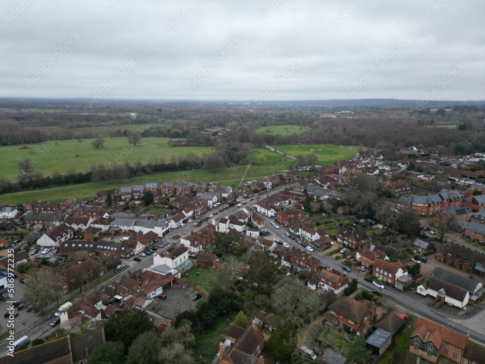 Ripley Village centre Surrey UK high Drone, Aerial,