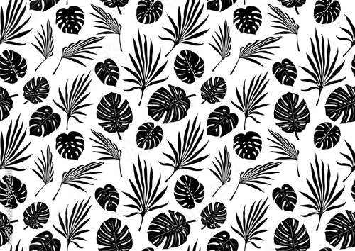Wallpaper Mural Tropical flowers, palm leaves, jungle, hibiscus. Vector exotic floral illustration. Hawaiian bouquet. Set of abstract tropical leaves. Monstera on white background. Seamless tropical background Torontodigital.ca