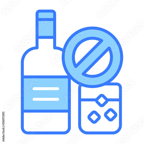 Prohibited sign on alcohol showing concept icon of no alcohol