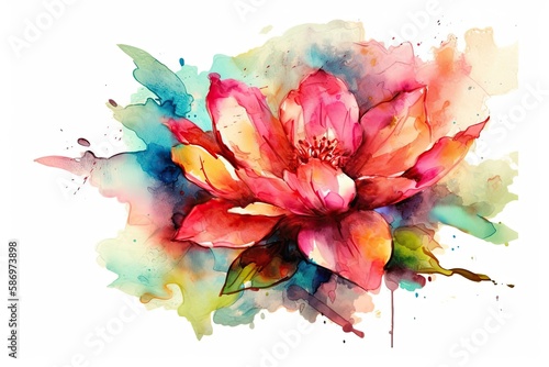 bright and colorful watercolor flower painting on a clean white background. Generative AI