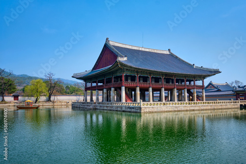 Korean traditional architecture - Gyeonghoeru Pavilion (Royal Banquet Hall) in Gyeongbokgung Palace tourist destination, Seoul