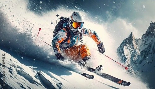 extreme Alpine skiing by ai generative