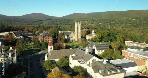 Aerial view of the Thompson Memorial Chapel on the campus of Williams College in Williamstown, MA. photo