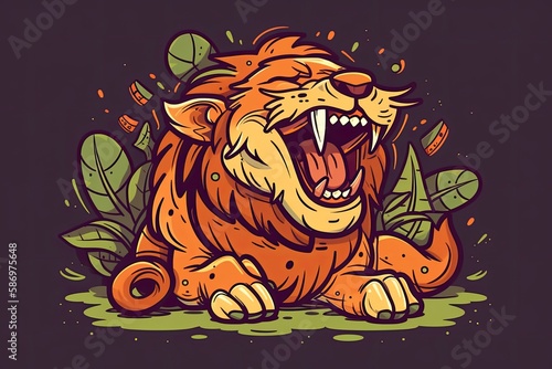 fierce lion with an open mouth  ready to attack its prey. Generative AI