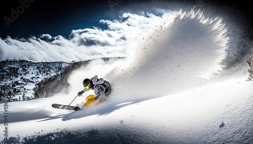 Powder skier high speed photography by ai generative