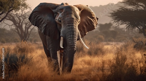 Beautiful African Safari, A collection of photographs and illustrations showcasing the beauty and diversity of African wildlife, from majestic elephants , illustration Generative AI © Phawika