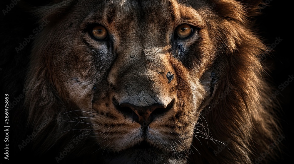 Majestic Lions, A collection of stunning lion photographs showcasing their power and beauty in the wild, illustration Generative AI