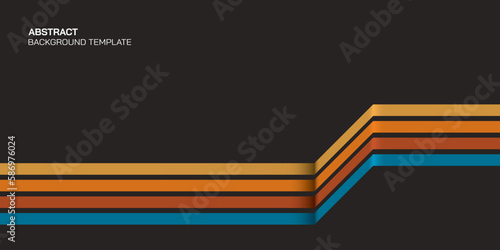 Abstract 1970's style colorful stripes frame on dark gray background with blank space.