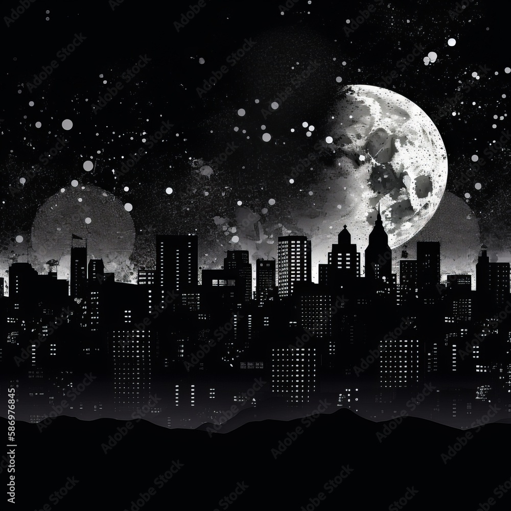 Night city on the background of the moon Generative AI