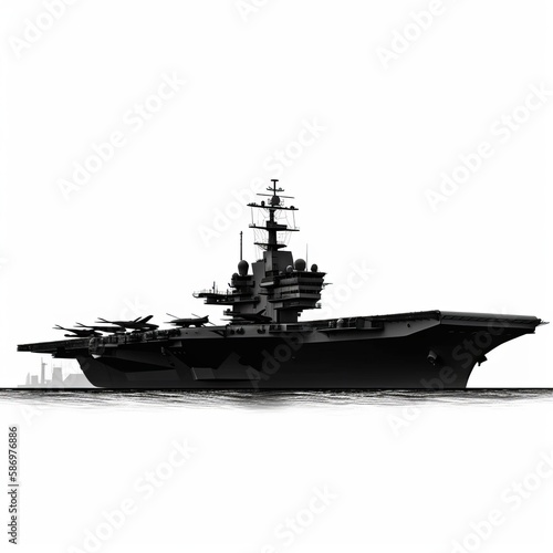 Military aircraft carrier silhouette on white background Generative AI