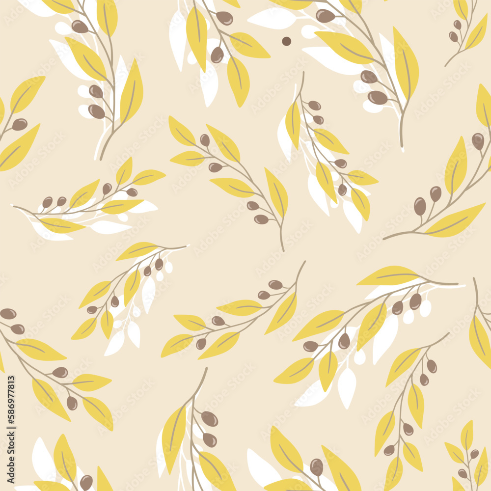 Vector pattern. Sprig of yellow leaves on a light background