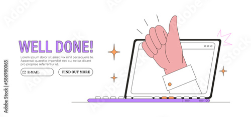 Thumb up hand gesture vector illustration. Good, great job, well done, ok or like symbol vector business or marketing concept for website or social media banner, ui. Concept of approval, agreement. photo