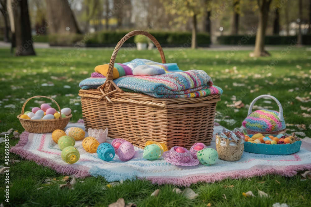 Easter egg picnic in the park created with Generative AI Easter egg picnic in the park created with Generative AI
