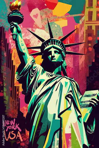 Psychedelic Artwork of the Liberty Statue of New York. Generative AI photo