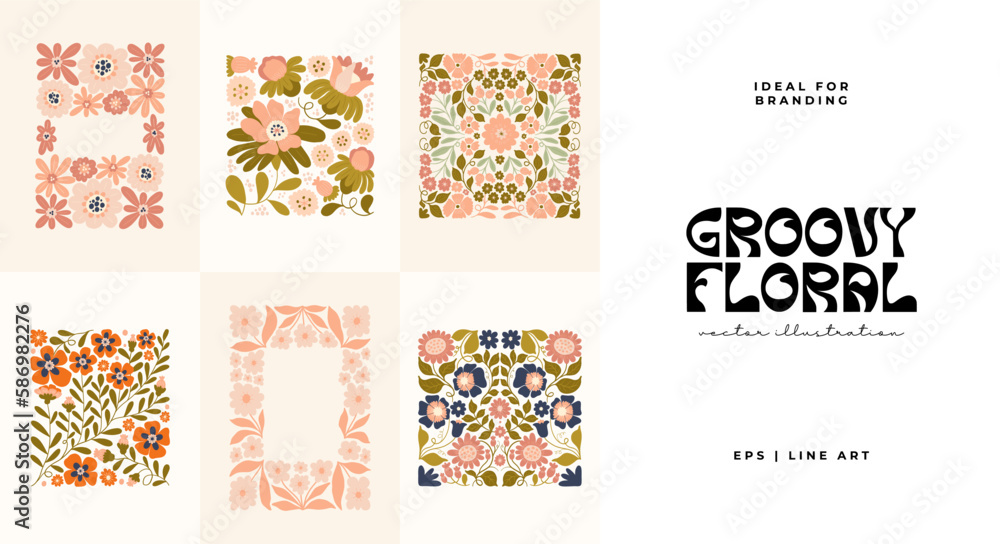 Floral abstract elements. Botanical groovy composition. Modern trendy Matisse minimal style. Floral poster, invite. Vector arrangements for greeting card or invitation design