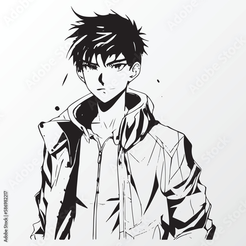 Cartoon man character sketch in anime style