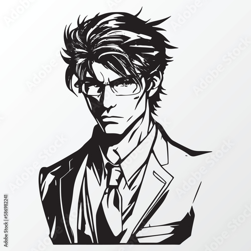 Cartoon man character sketch in anime style