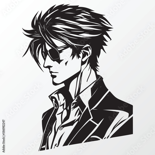 Cartoon man character sketch in anime style