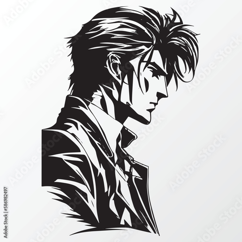 Cartoon man character sketch in anime style