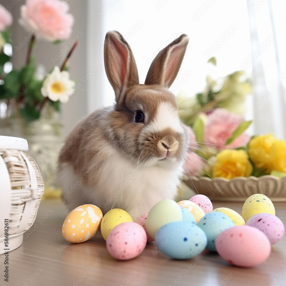 Easter Bunny with colorful eggs