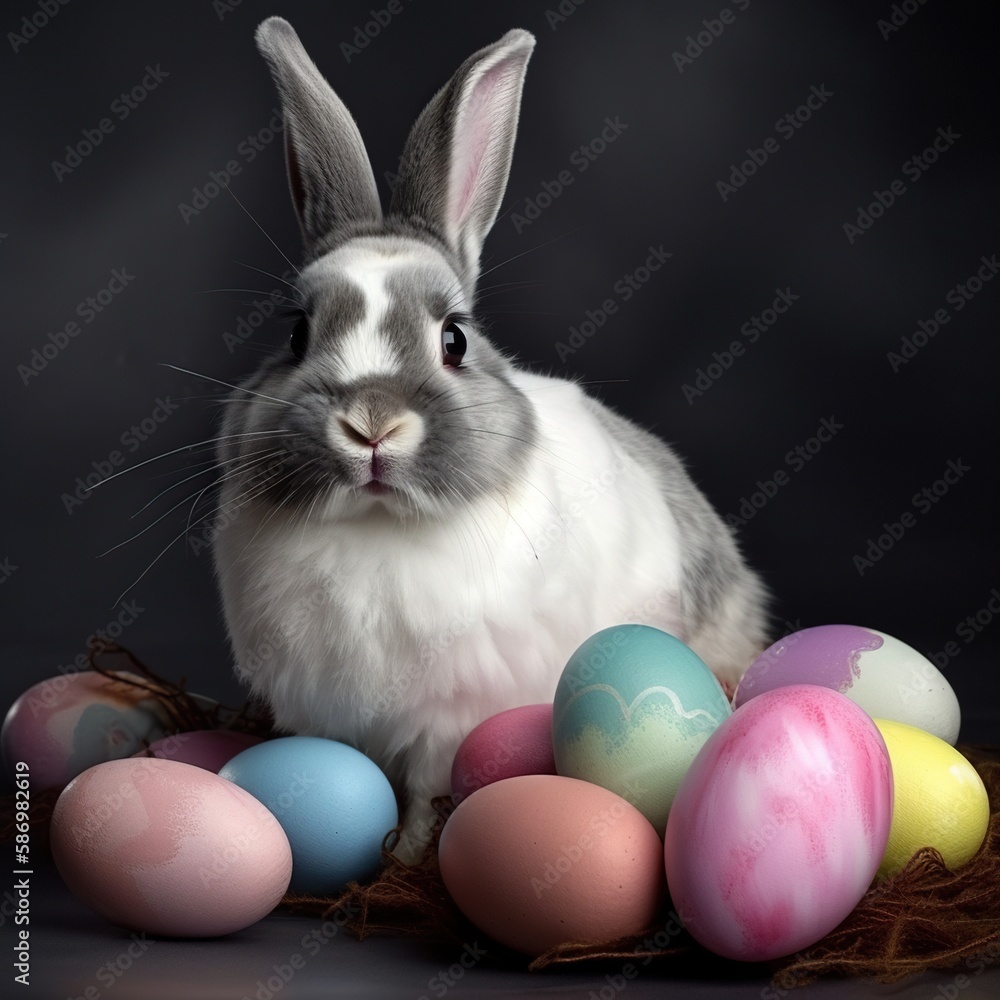 Easter Bunny with colorful eggs Easter Bunny with colorful eggs