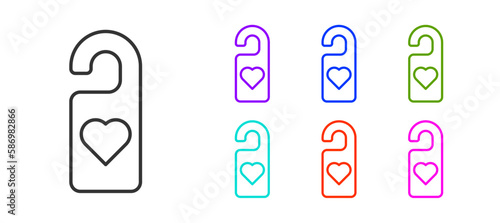 Black line Please do not disturb with heart icon isolated on white background. Hotel Door Hanger Tags. Set icons colorful. Vector