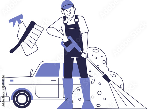 Working car wash. Car service vector concept.