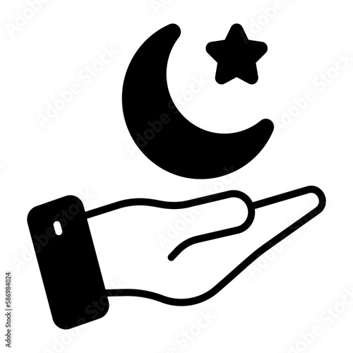 Crescent moon and star on hand denoting concept vector of ramadan